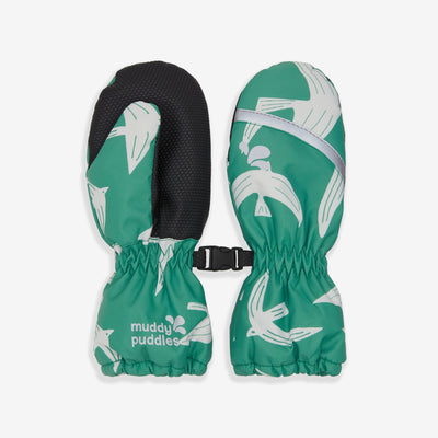 Ski Mittens Green Bird
